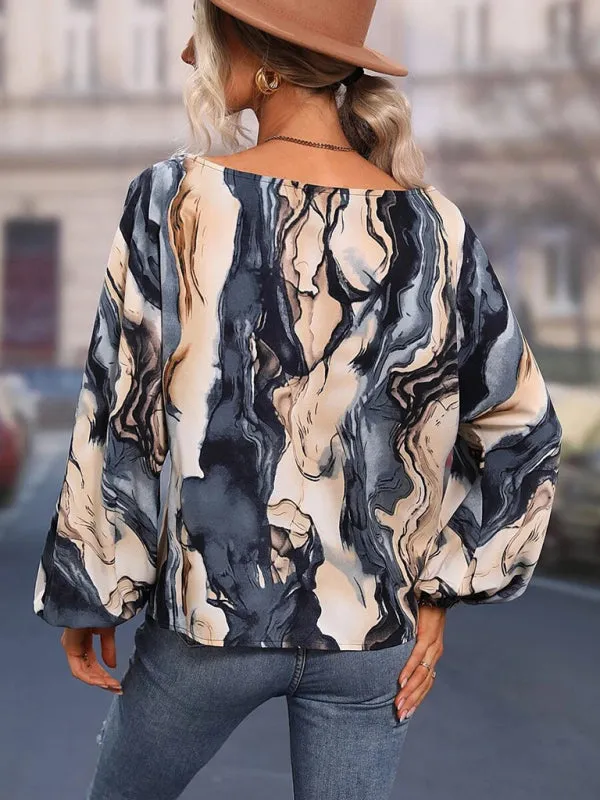 Trendy Off-Shoulder Monogram Print Top