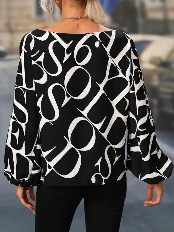 Trendy Off-Shoulder Monogram Print Top