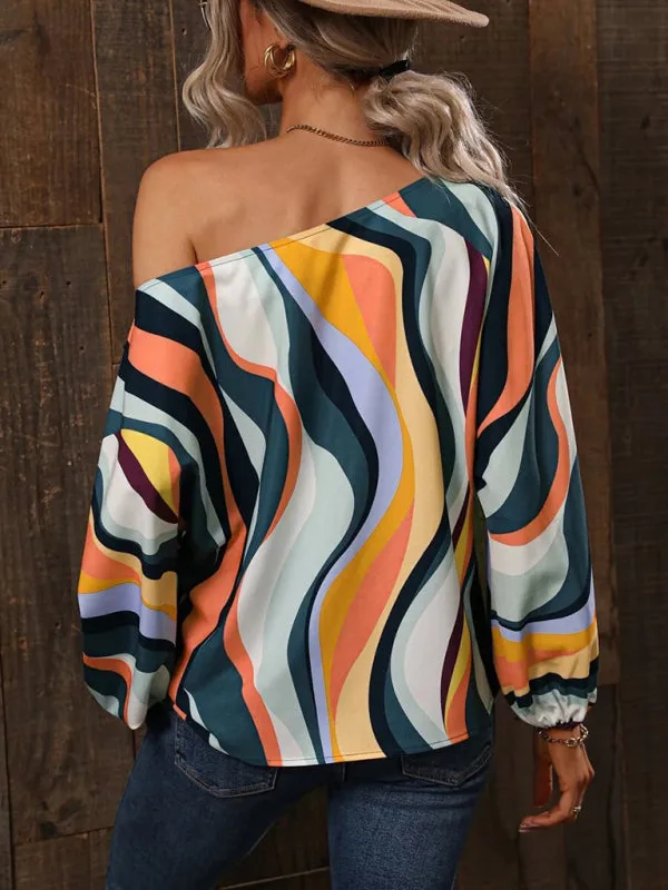 Trendy Off-Shoulder Monogram Print Top