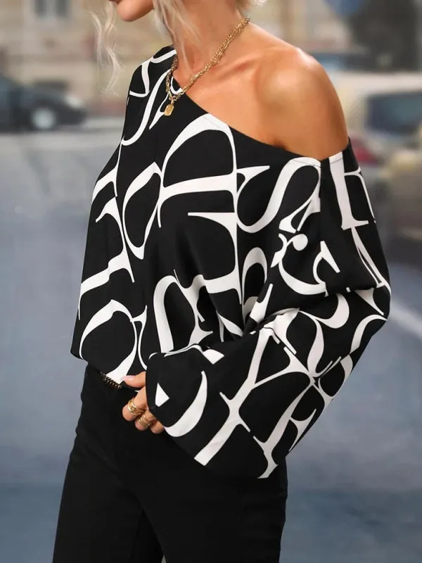 Trendy Off-Shoulder Monogram Print Top