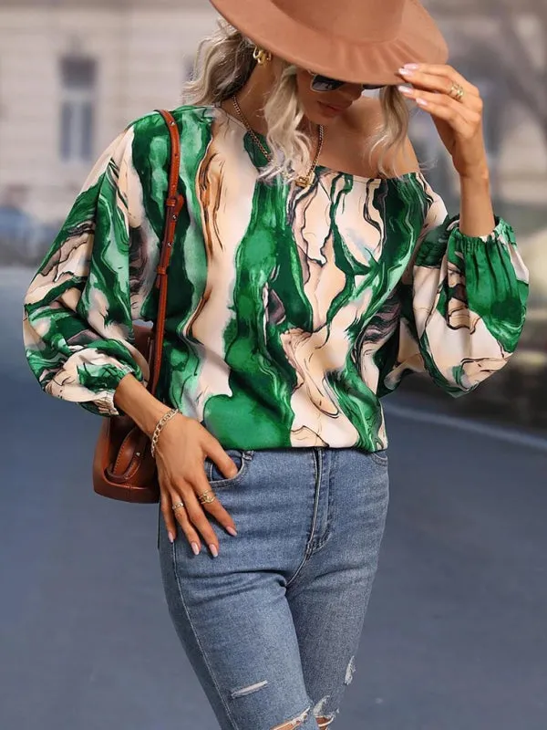 Trendy Off-Shoulder Monogram Print Top