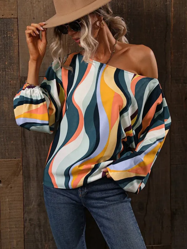 Trendy Off-Shoulder Monogram Print Top