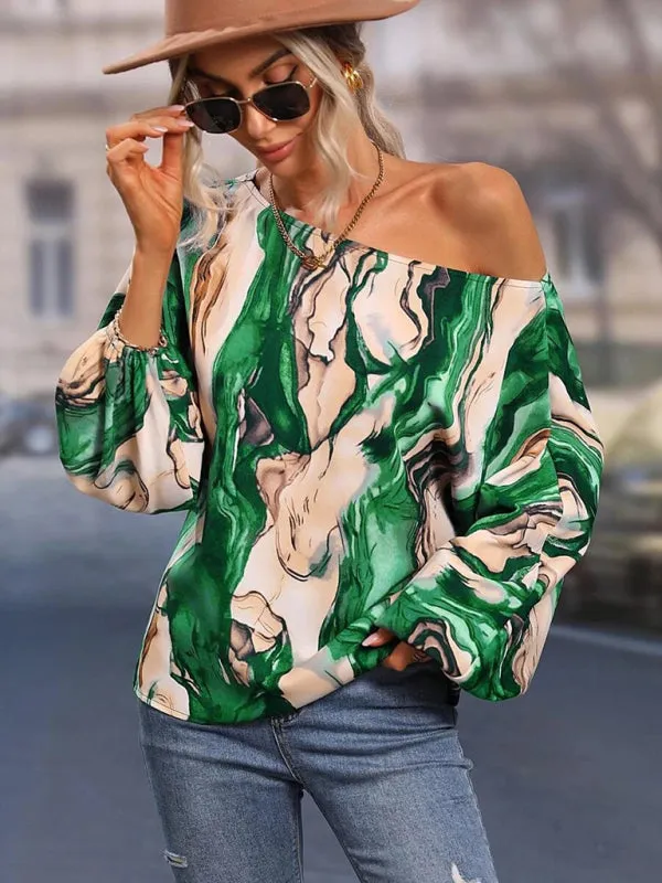 Trendy Off-Shoulder Monogram Print Top