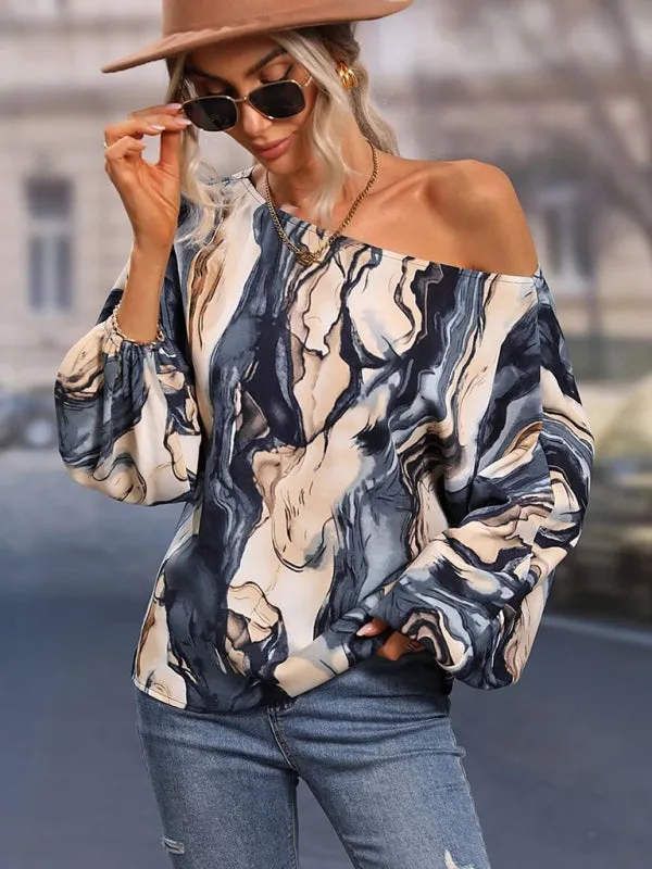 Trendy Off-Shoulder Monogram Print Top