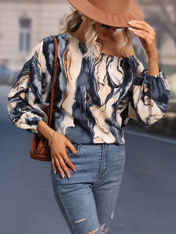 Trendy Off-Shoulder Monogram Print Top