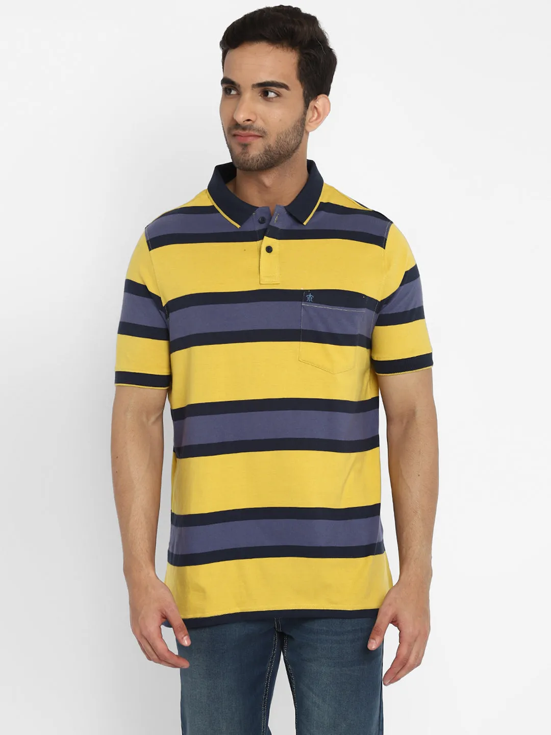 Turtle Men Lemon Striped Polo Neck T-Shirts