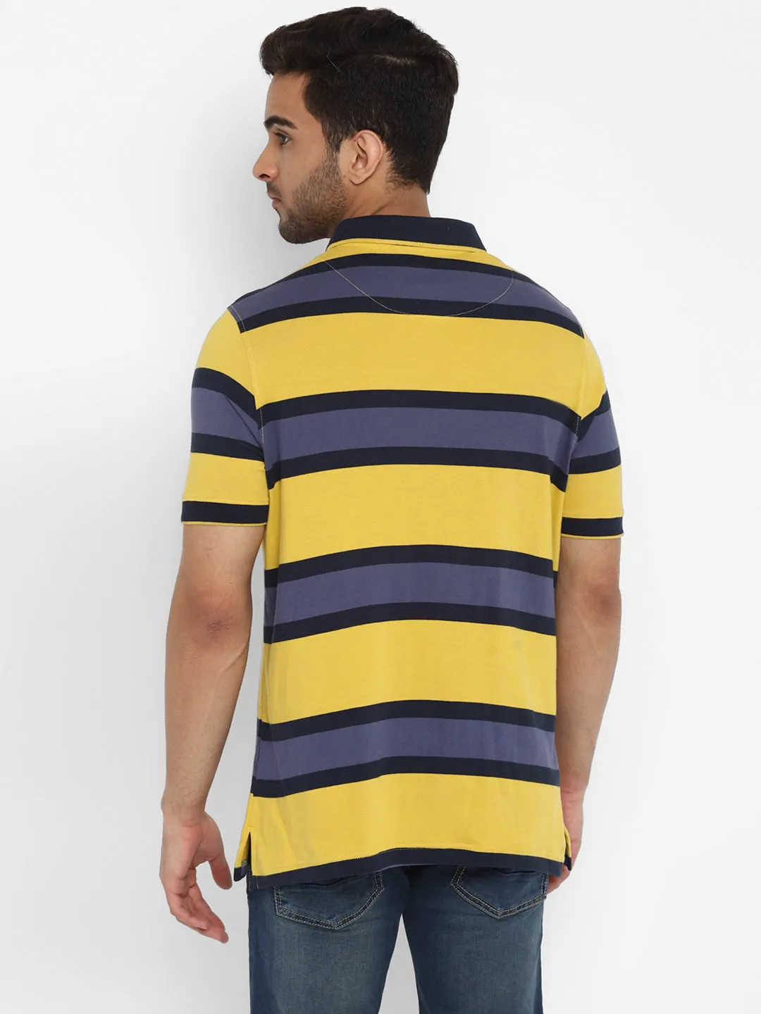 Turtle Men Lemon Striped Polo Neck T-Shirts