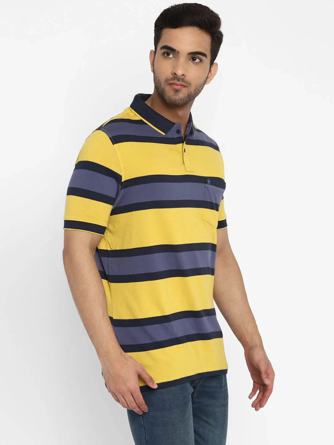 Turtle Men Lemon Striped Polo Neck T-Shirts