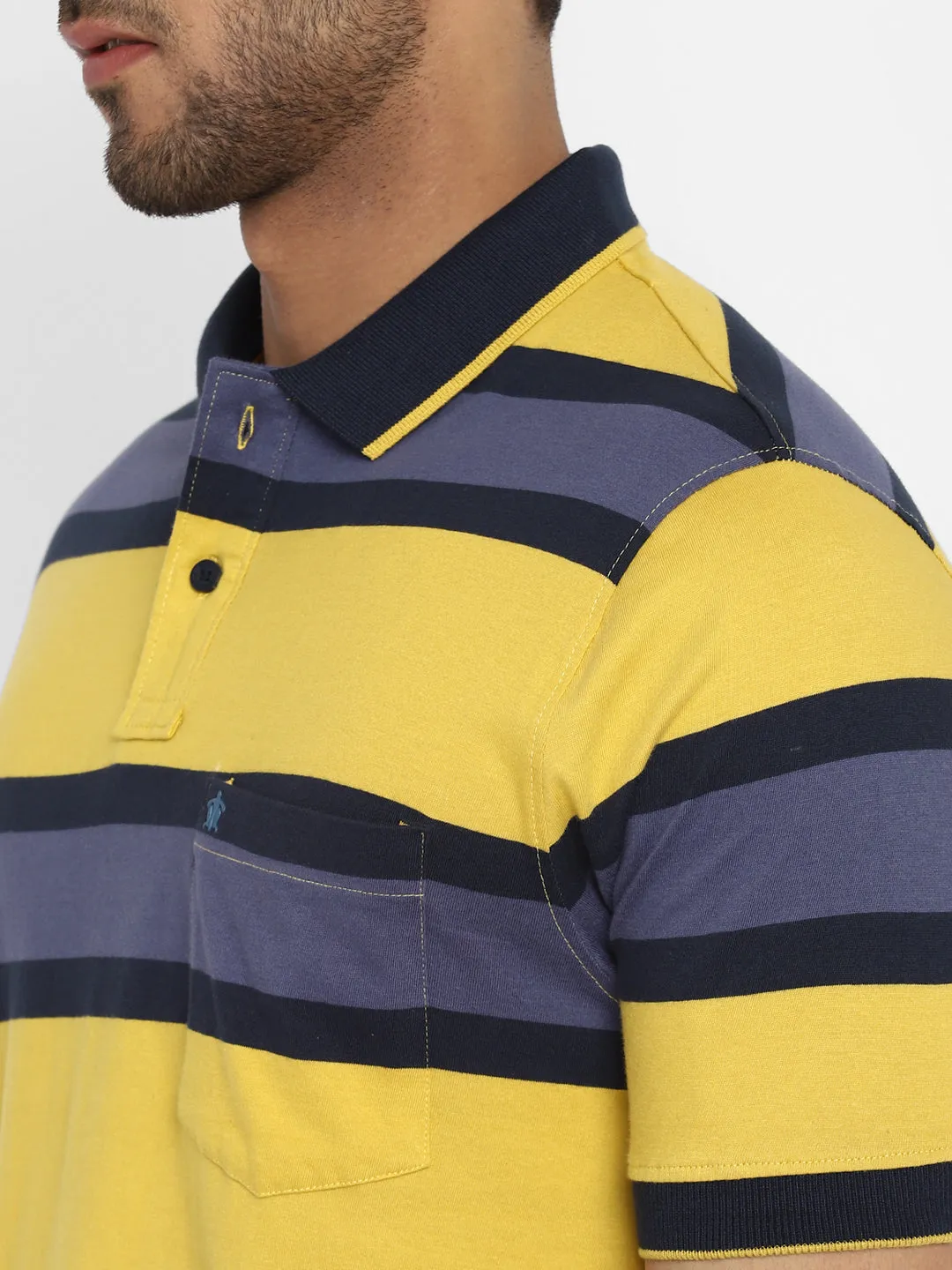 Turtle Men Lemon Striped Polo Neck T-Shirts