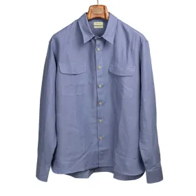 Two pocket overshirt in faded blue Belgian linen