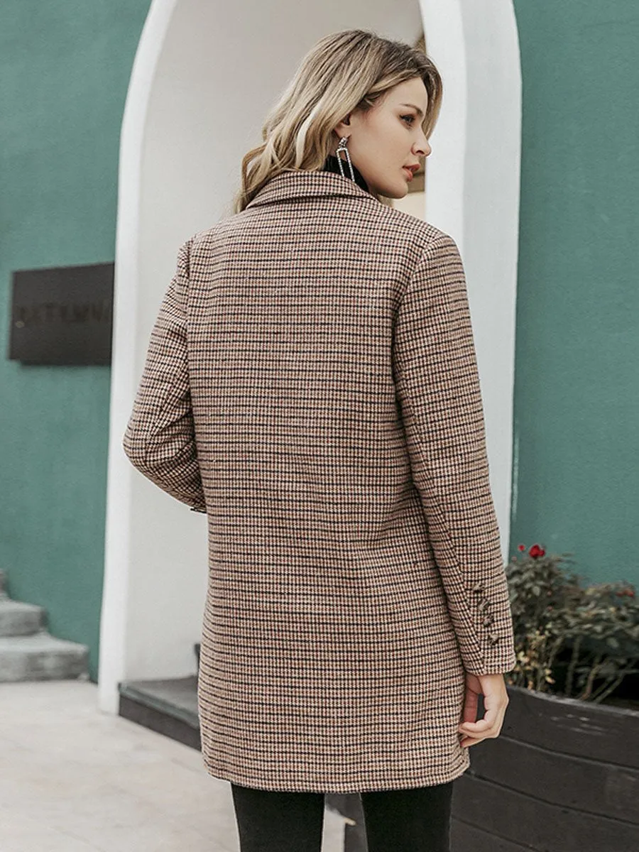 Vintage Plaid Blazers Coat - Khaki