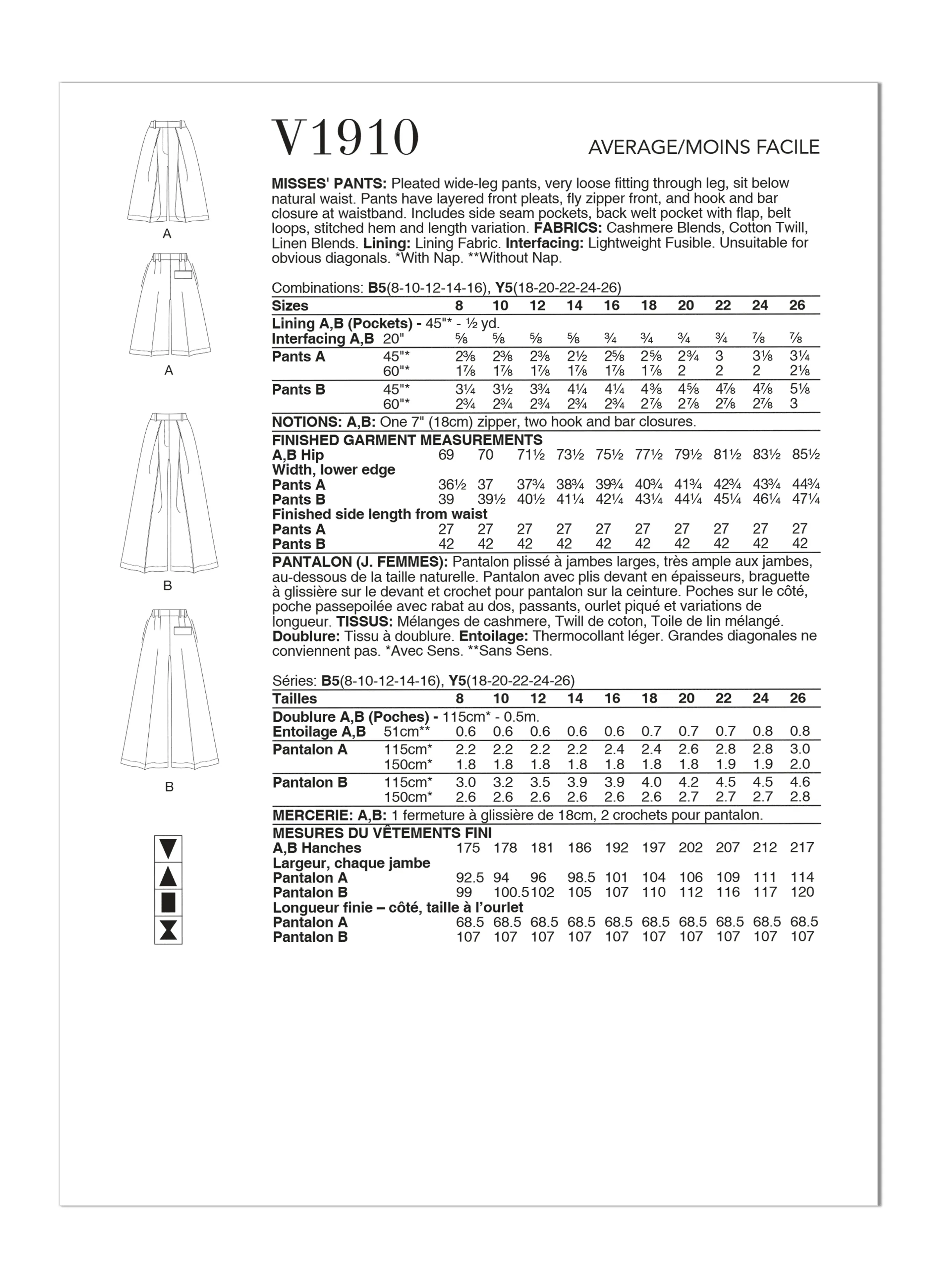 Vogue sewing pattern 1910 Misses' Pants