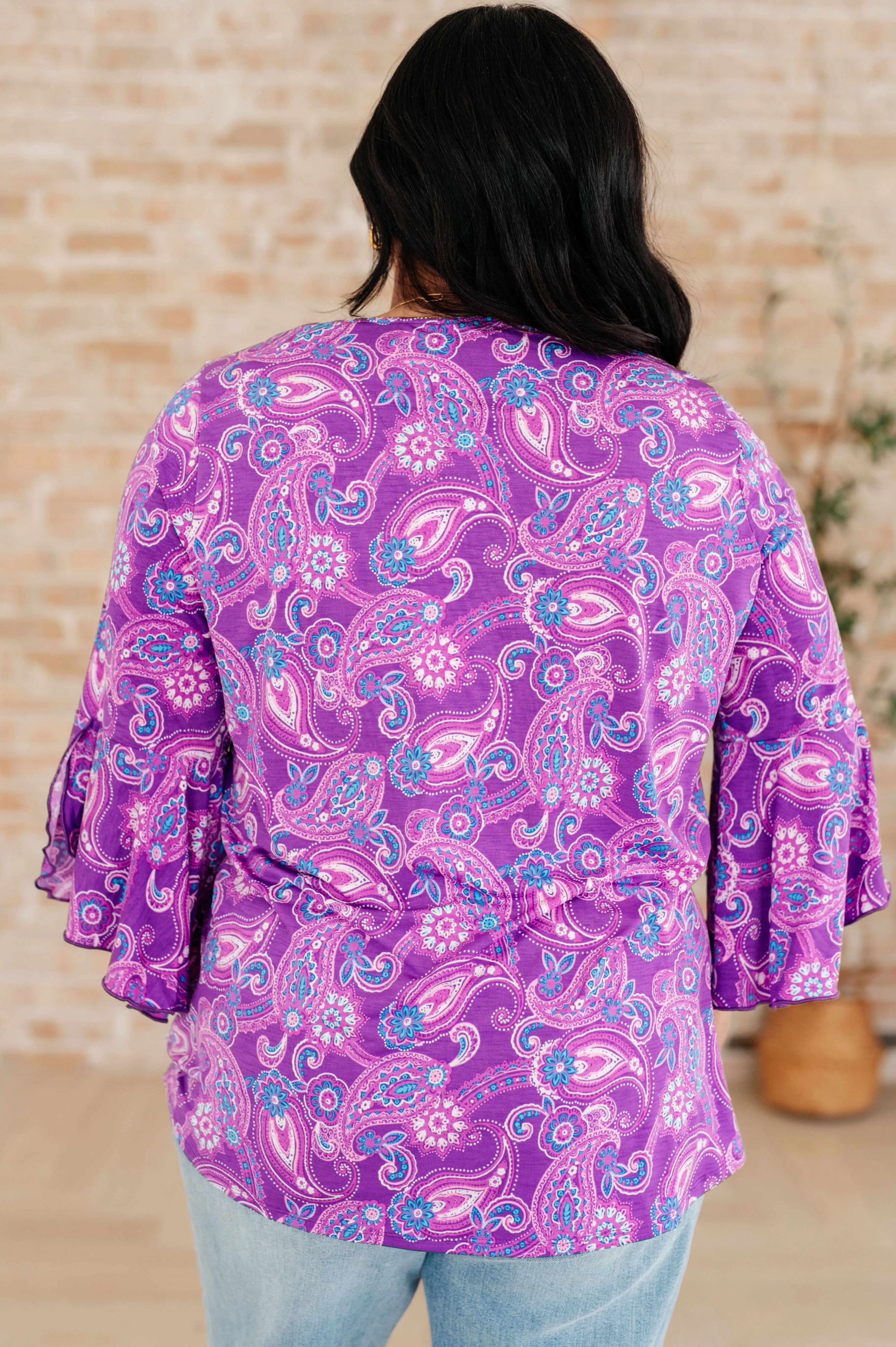 Willow Bell Sleeve Top in Lavender Paisley