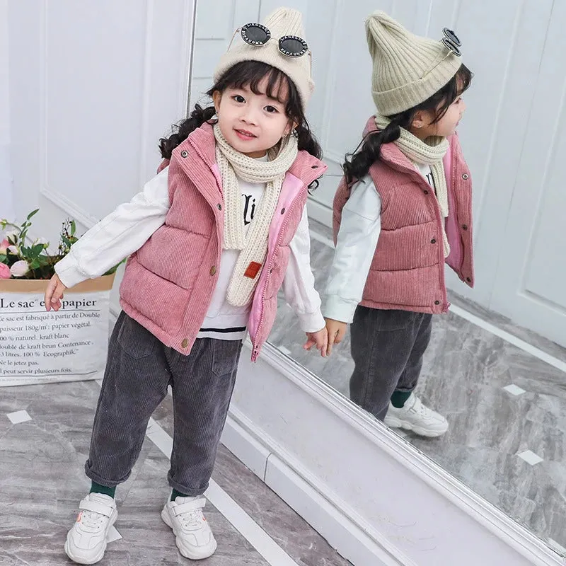 Winter Baby Children Thick Vests Fashion Outerwear For Girl Boy Jackets Corduroy Coat Fall Kids Cotton Jacket Cotton Down Vest