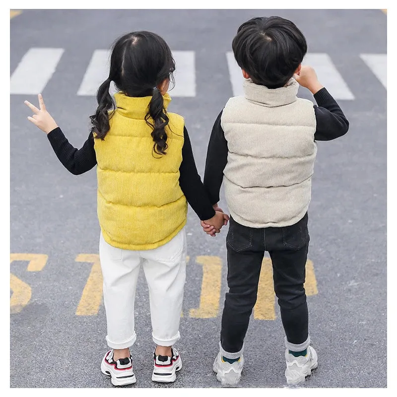 Winter Baby Children Thick Vests Fashion Outerwear For Girl Boy Jackets Corduroy Coat Fall Kids Cotton Jacket Cotton Down Vest