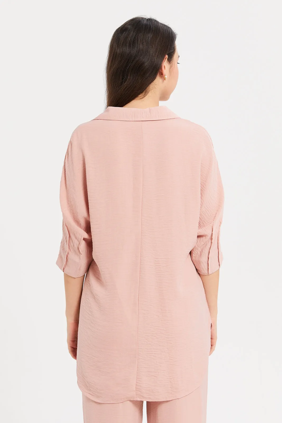 Women Pink Blush Sleeve Pleat Detail Shirt