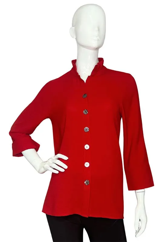 Women's Stand Up Wire Collar 3/4 Shirt With Shell Buttons