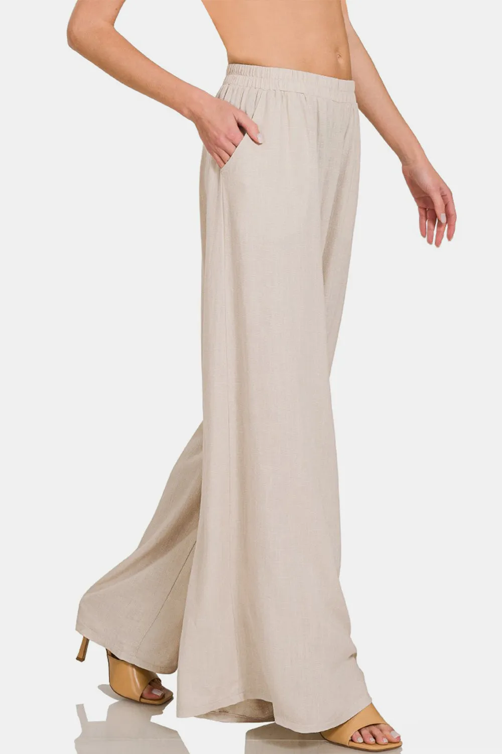 Women's Zenana Pleated Linen Blend Wide Leg Pants